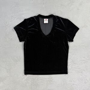 Vintage 1990s Ellemeno Black Velvet V-Neck Shirt Women's Medium